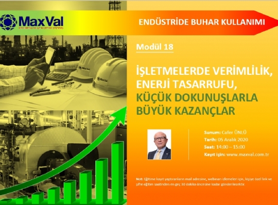 WEBINAR EĞİTİMİ: 18. MODÜL-PROSESLERDE VERİM ARTIŞI, ENERJİ TASARRUFU, KÜÇÜK DOKUNUŞLARLA BÜYÜK KAZANÇLAR