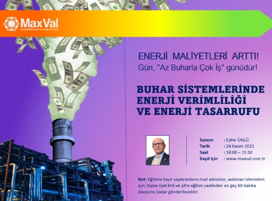 171 EĞİTİM(WEBİNAR 47) BUHAR SİSTEMLERİNDE ENERJİ VERİMLİLİĞİ VE ENERJİ TASRRUFU 