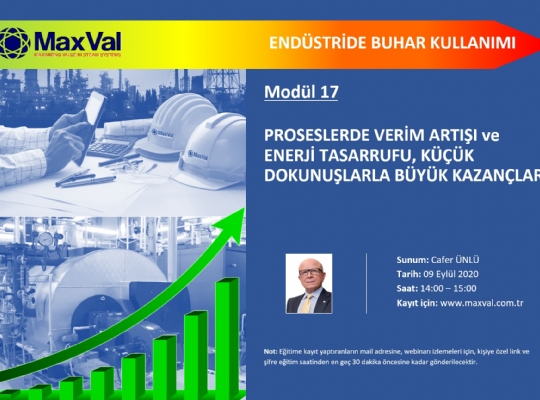 WEBINAR EĞİTİMİ: 17. MODÜL-PROSESLERDE VERİM ARTIŞI, ENERJİ TASARRUFU, KÜÇÜK DOKUNUŞLARLA BÜYÜK KAZANÇLAR