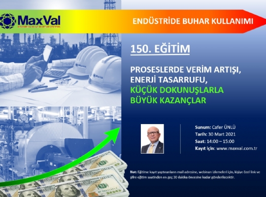 150. EĞİTİM(WEBİNAR 26) - PROSESLERDE VERİM ARTIŞI, ENERJİ TASARRUFU, KÜÇÜK DOKUNUŞLARLA BÜYÜK KAZANÇLAR