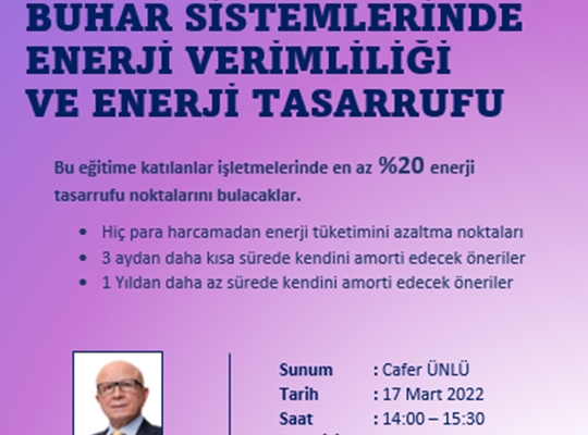 168. EĞİTİM(WEBİNAR 44) BUHAR SİSTEMLERİNDE ENERJİ VERİMLİLİĞİ VE ENERJİ TASARRUFU